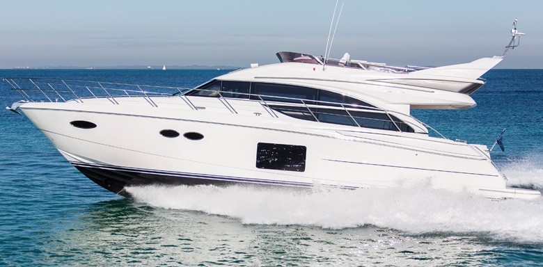 A white sailing Princess 56 motor yacht